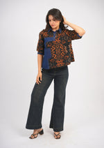 Street Style Oversized Printed Cotton Denim Shirt