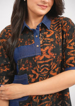 Street Style Oversized Printed Cotton Denim Shirt