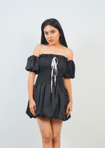 Cute Balloon Dress Featuring a Front Tie Accent