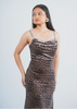 Elegant Leopard Print Velvet Long Dress