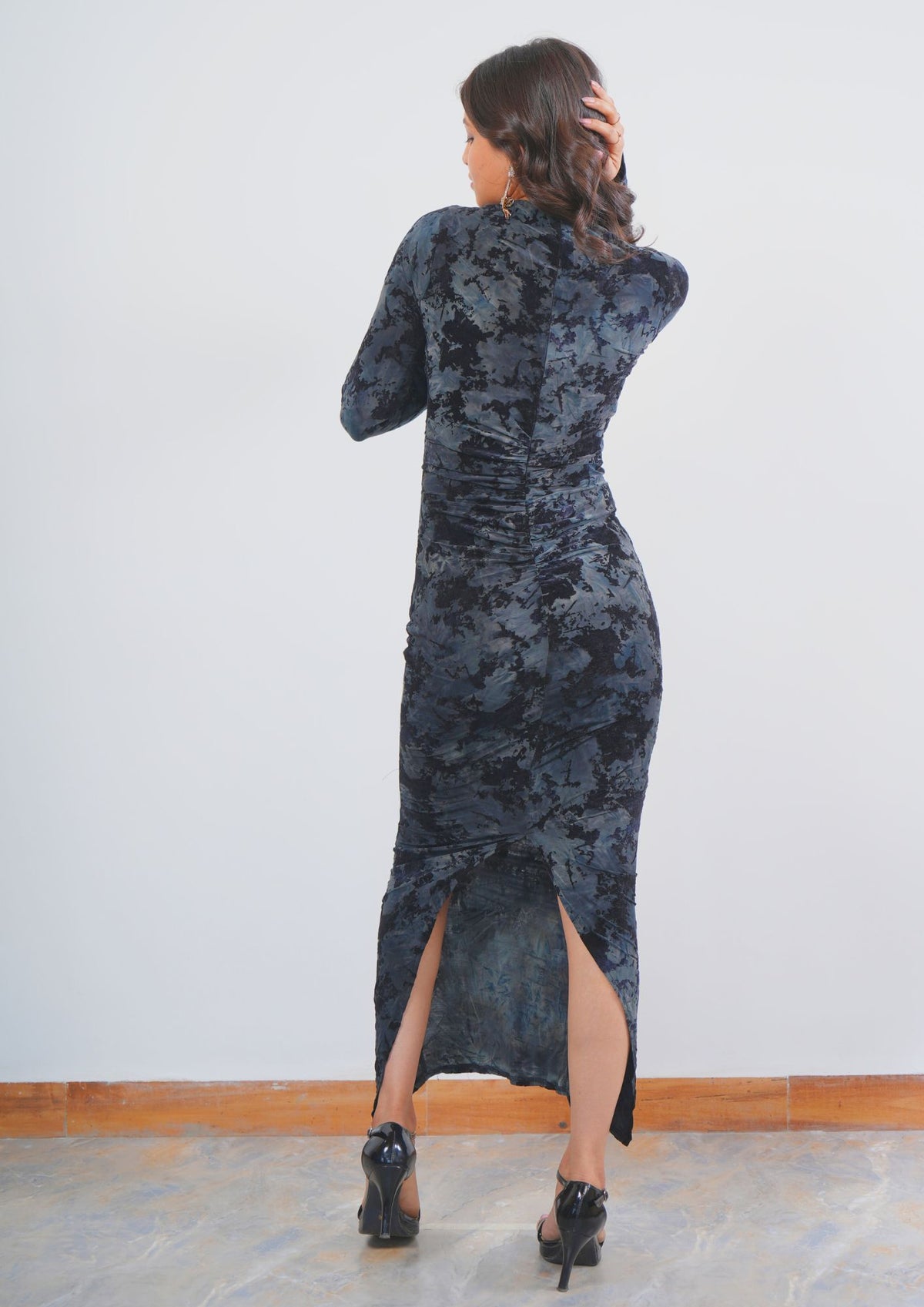 Glamorous Velvet Party Wear Dress with Global Texture and Diamond Accents