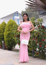 Stunning Long A-Line Evening Dress with Delicate Real Feather Accents