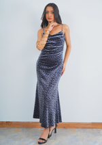 Elegant Leopard Print Velvet Long Dress