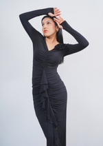 Sexy Long V-Necked Dress with Front Rose for a Date Night