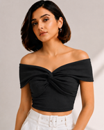 Black Twist Off-Shoulder Crop Top
