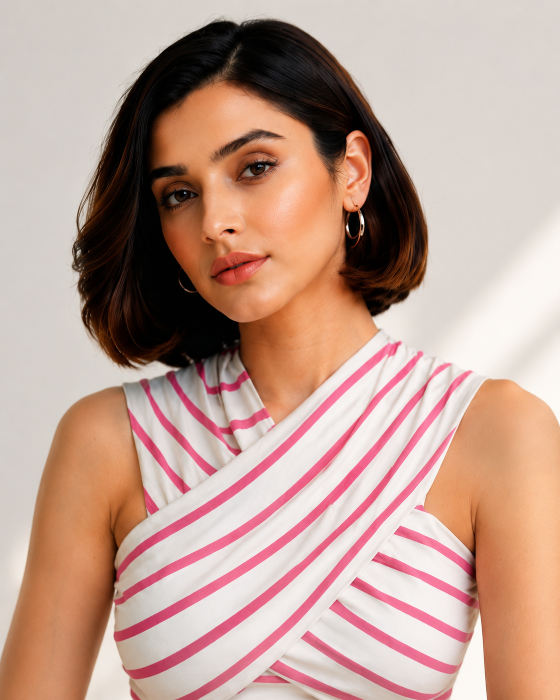 Pink Stripe Cross-Neck Crop Top