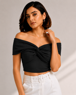 Black Twist Off-Shoulder Crop Top