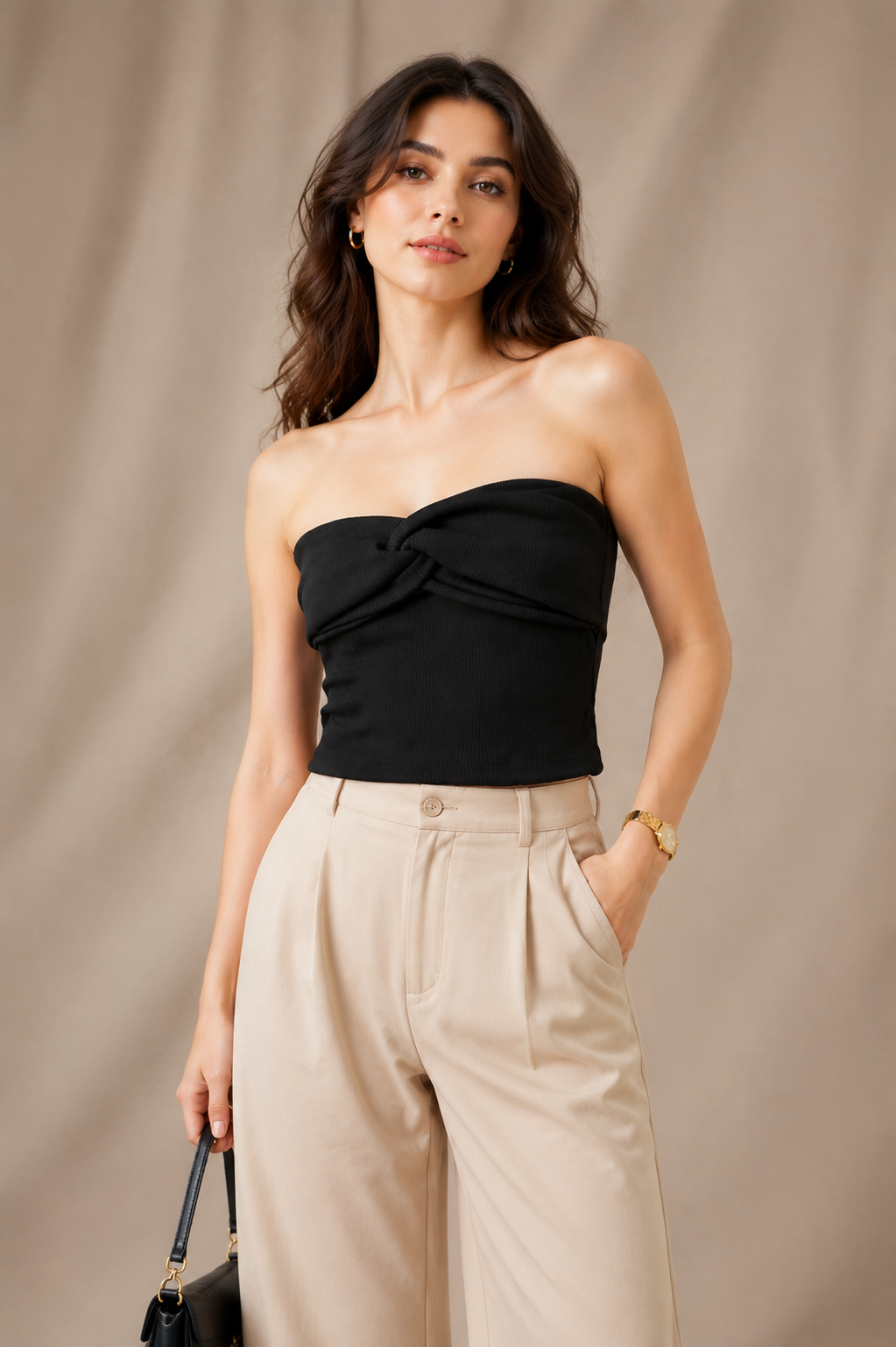 Black Twist Off-Shoulder Crop Top